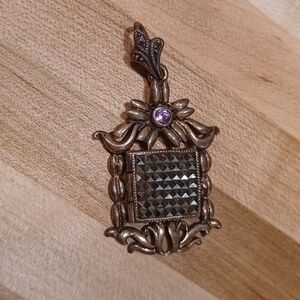 Sterling Vintage Pendant Locket With Amethyst